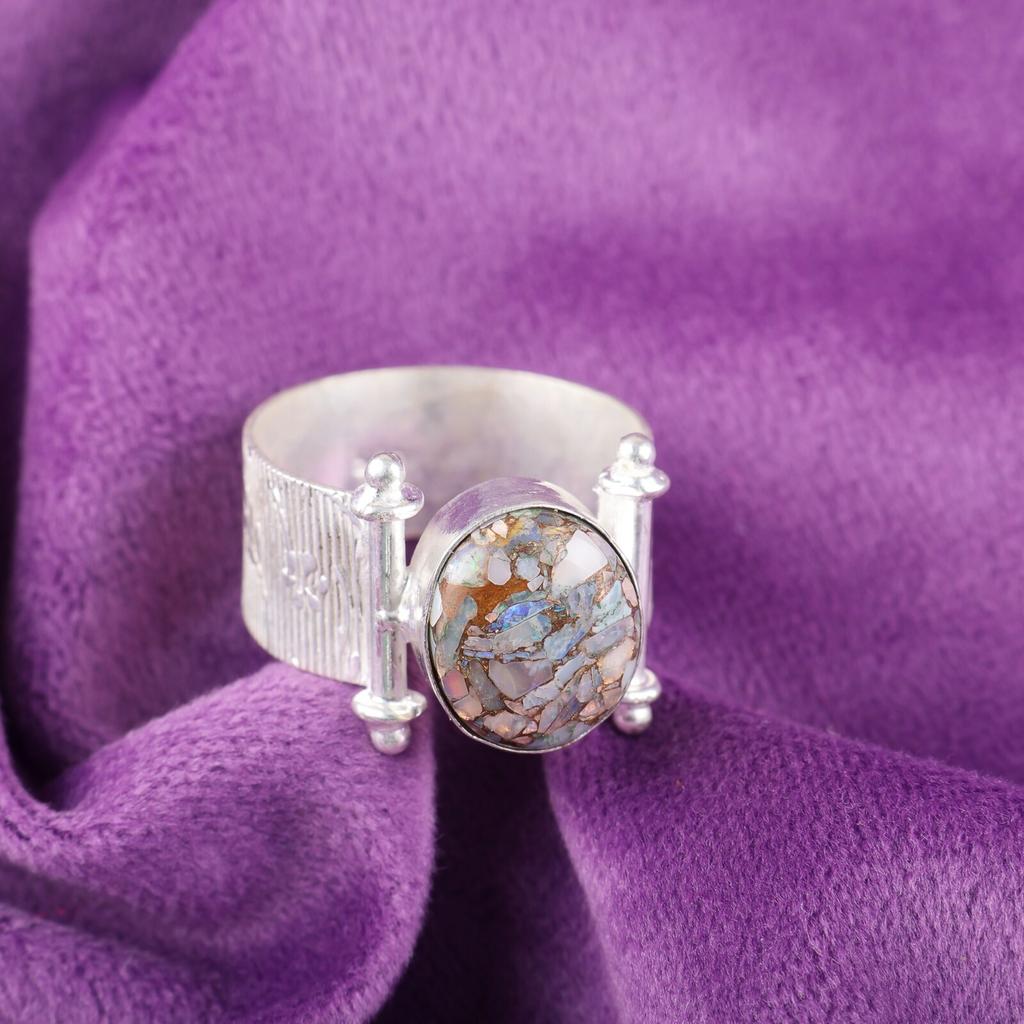 Ethiopian Copper Turquoise Gemstone 925 Sterling Silver Jewelry Handcrafted Ring RR-22-35