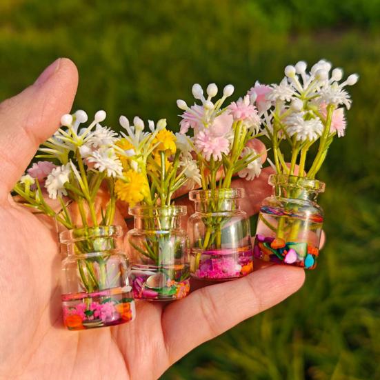 Набор из 4 мини-стеклянных ваз Искусственные цветы в стеклянных вазах Светятся в темноте Цветочные вазы для украшения рабочего стола, приборной панели автомобиля