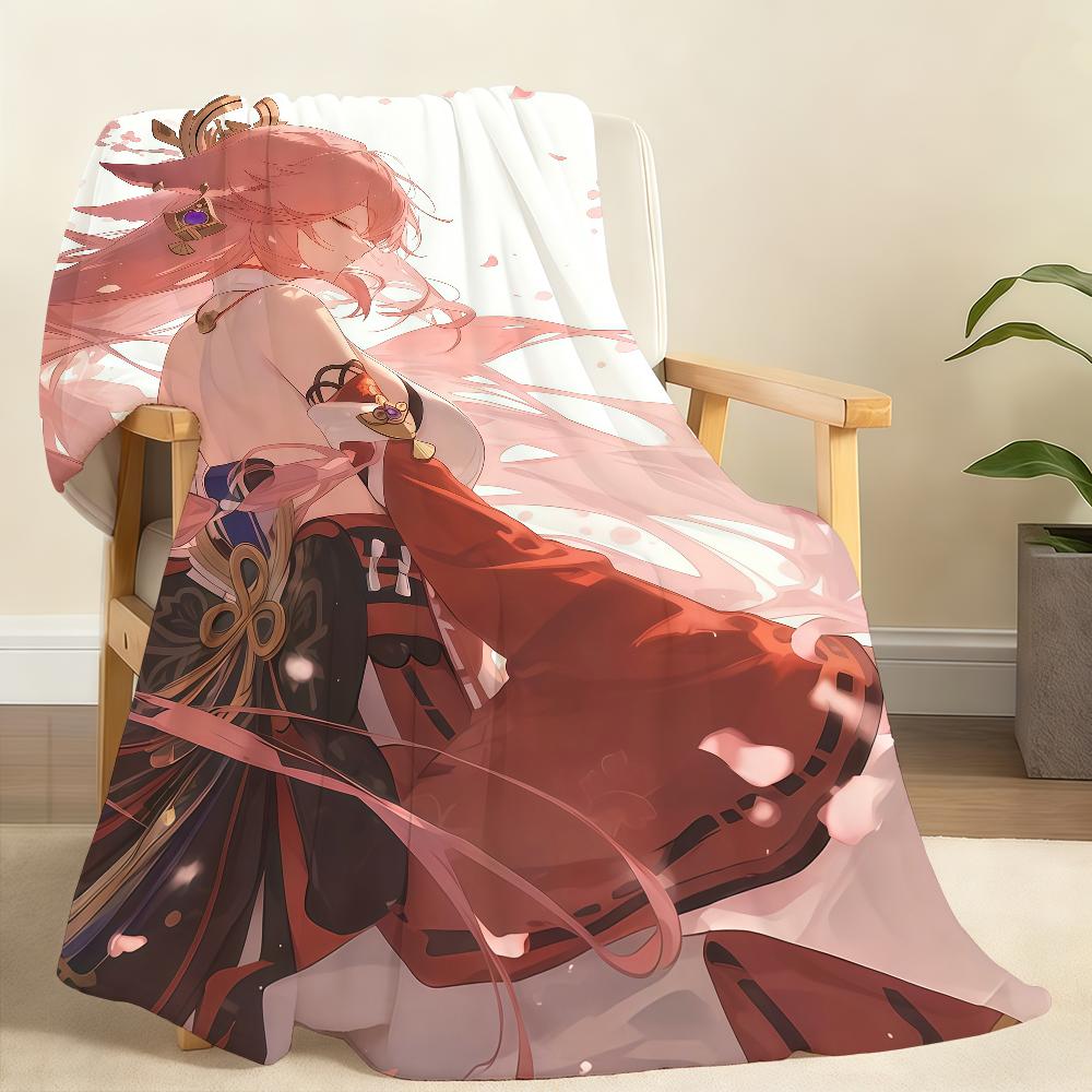 Плед Y-Yae Miko Genshin Impact Мягкий плед для дома Спальни Кровати Дивана Пикника Путешествий Офиса Покрывало Плед Подарок