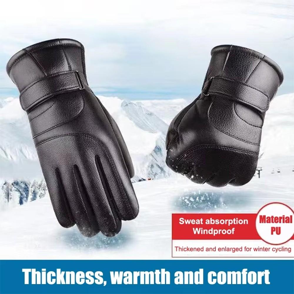 Thickened PU Leather Gloves Thermal Fleece Winter Gloves New Touch Screen Gloves Skiing