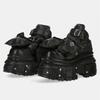 Fashion Black Punk Metal Buckled Leather Boots Women Platform Thick Sole Lace Up Leather Shoes Luxury Designer Shoe Motorcycle Booties