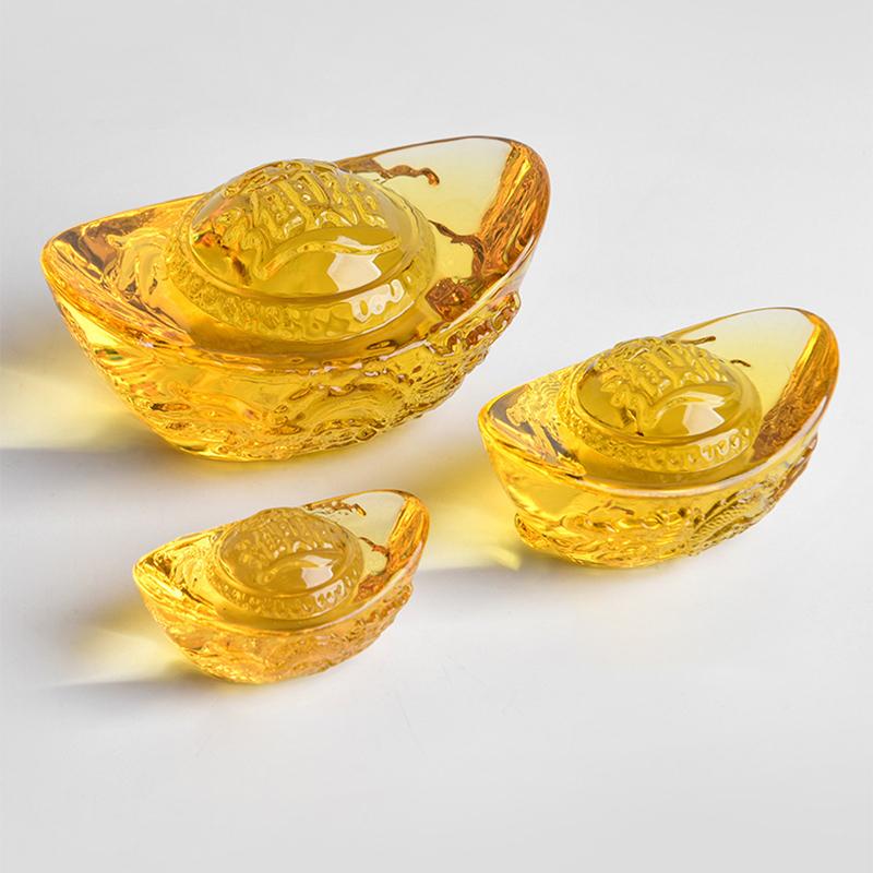 Китайский стиль Цитрин слиток золото хрустальное стекло цветная глазурь богатство деньги фэн-шуй ремесленные фигурки домашний декор