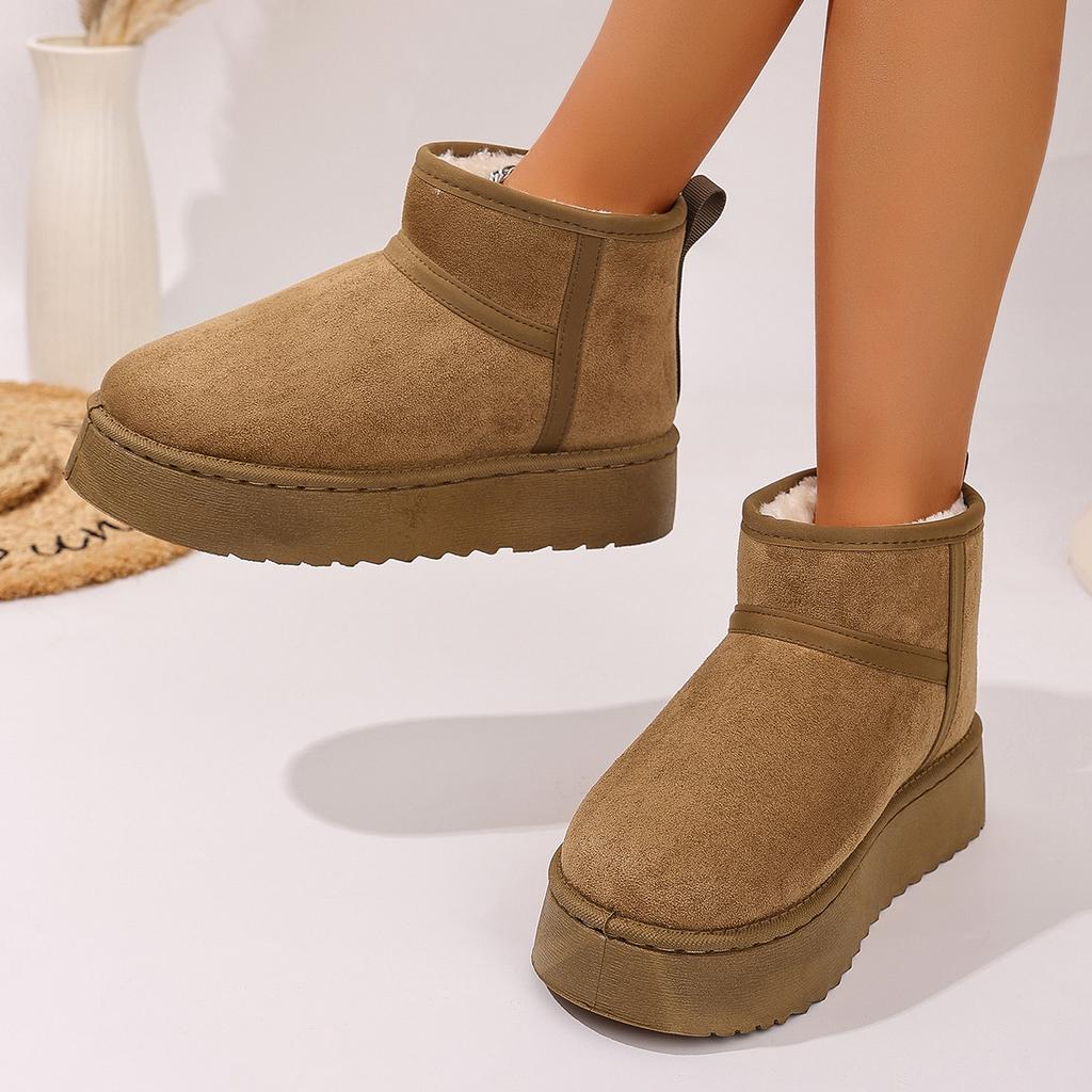 Женские зимние ботинки с широким голенищем и круглым носком, плюшевая подкладка, платформа, зимние ботильоны, оптовые ботинки для женщин в европейском стиле