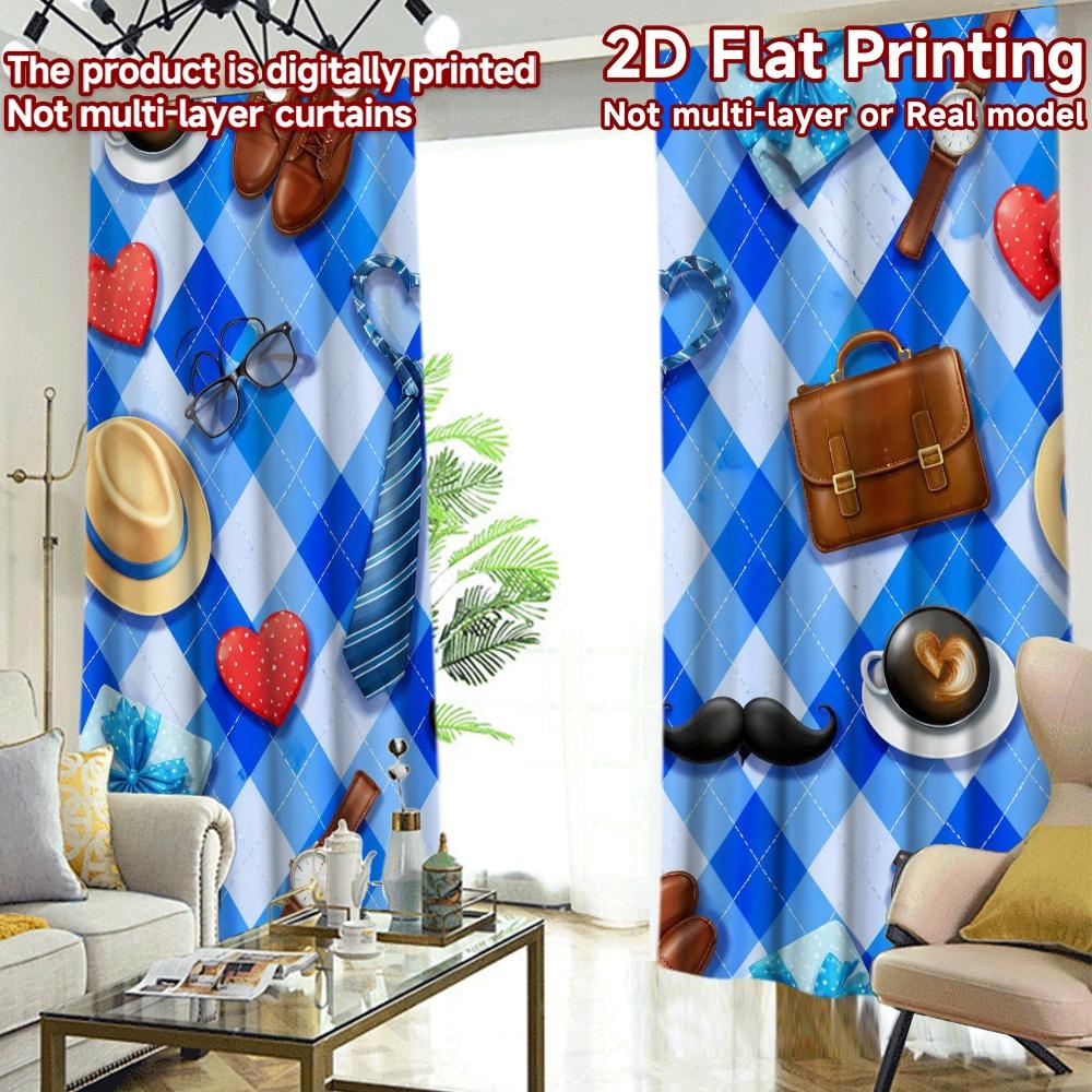2D FLAT PRINTING 2pcs Curtains (Without Rod) Father's Day Blue Accessories Minimalist Modern Curtains Prints Light Filtering