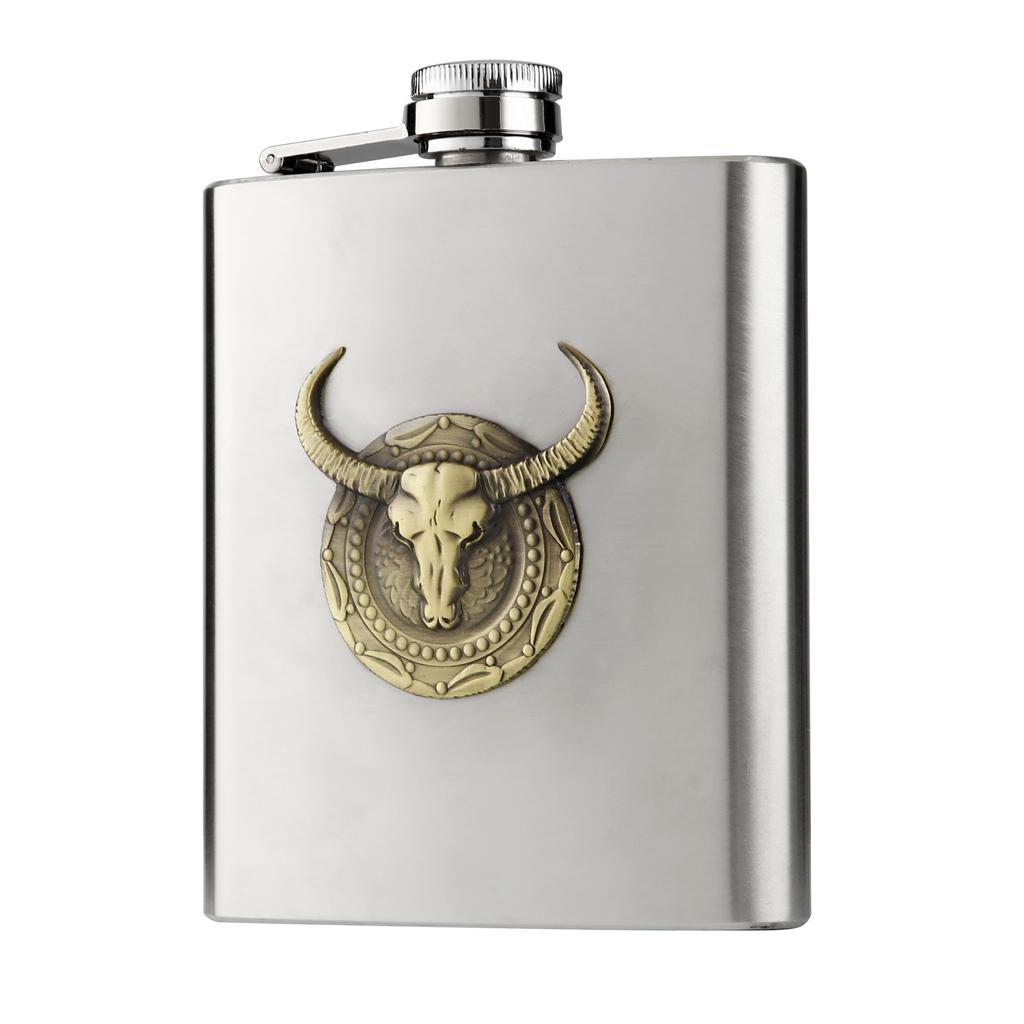 6 Oz Stainless Steel Hip Flask with Bull Totem Wine Pot Portable Hip Flask Travel Alcohol Liquor Bottle