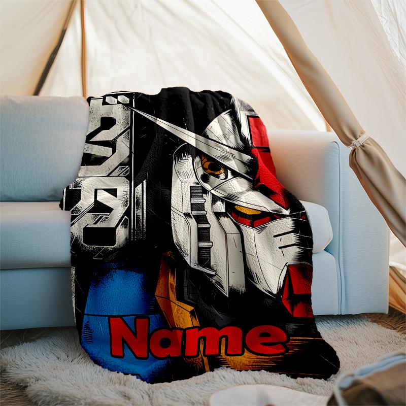 Personalized Custom Name Blanket - Gundam Print Design,Blanket for Sofa,Bed,Travel,Camping - Soft and Warm, Great Gift
