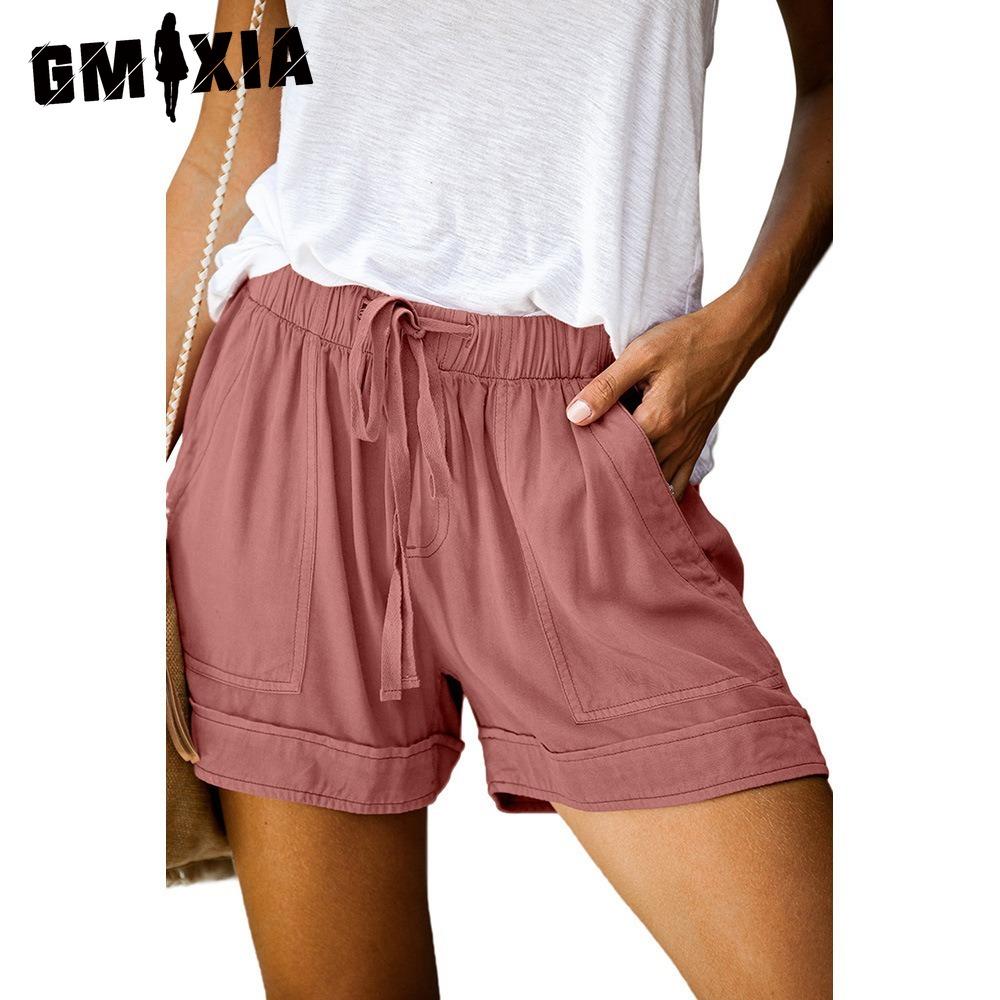 GMXIA Женские повседневные свободные шорты большого размера с эластичной талией и карманами