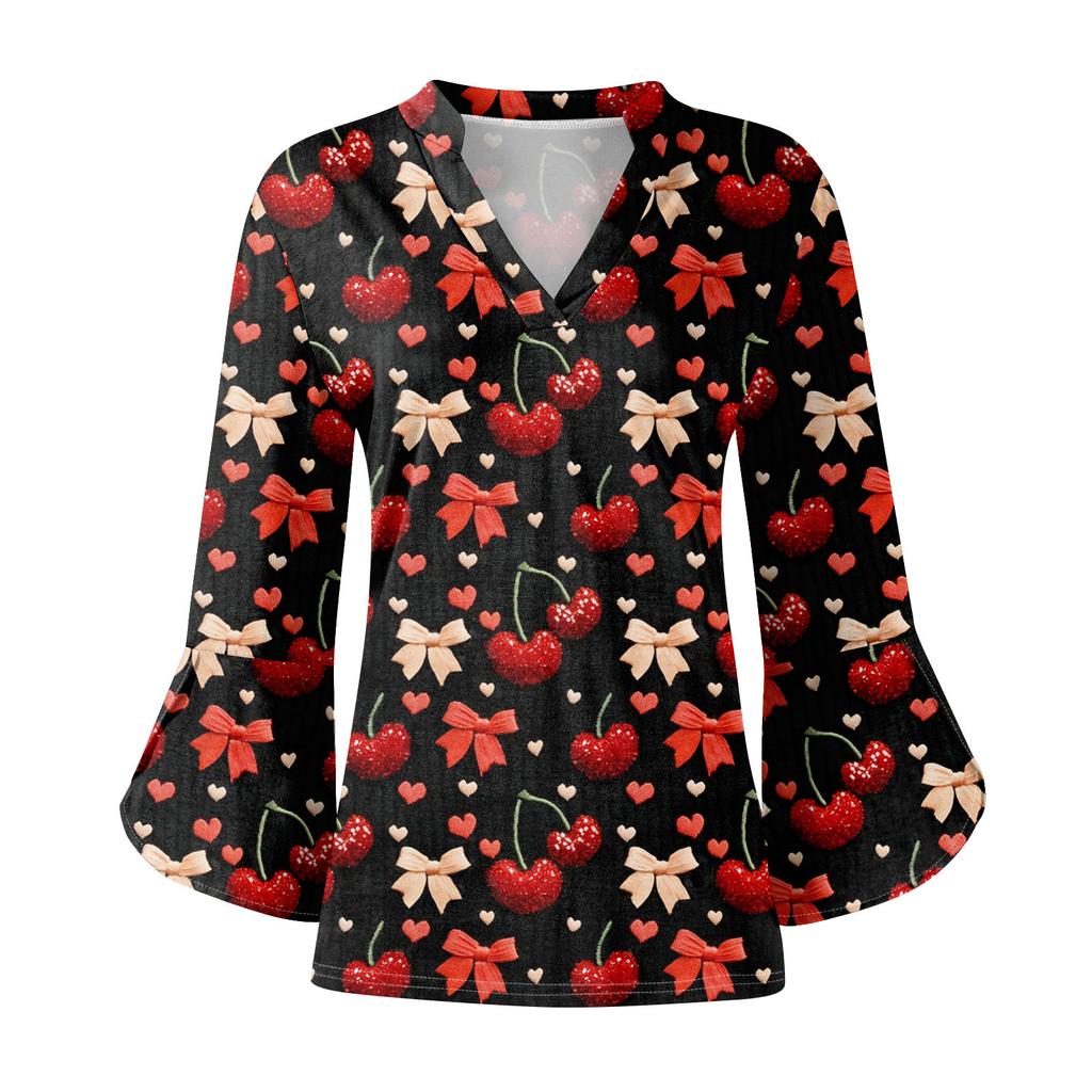 Женская рабочая рубашка с плиссировкой и рукавом 3/4, рубашка с V-образным вырезом, повседневная рубашка с завязками на талии, деловая рубашка