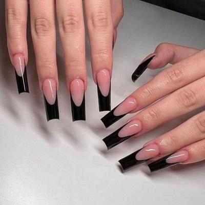 24 шт. элегантные французские ногти, модные, прочные, прямоугольные, дизайн водопроводных труб, натуральные накладные ногти для стильного вида