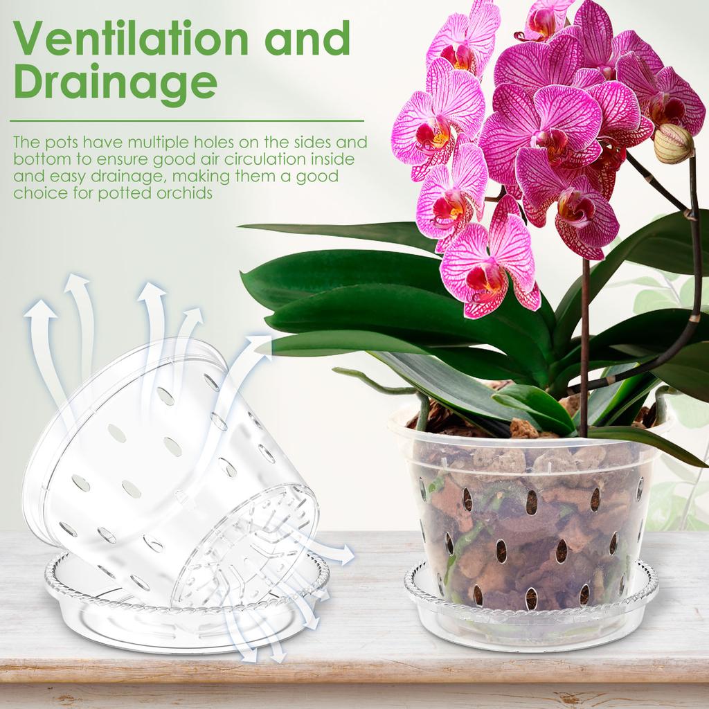 Горшок для цветочного растения 4/5/6 дюймов, прозрачный горшок для орхидеи с отверстиями и поддонами, прочные пластиковые горшки с прорезями, садовые принадлежности
