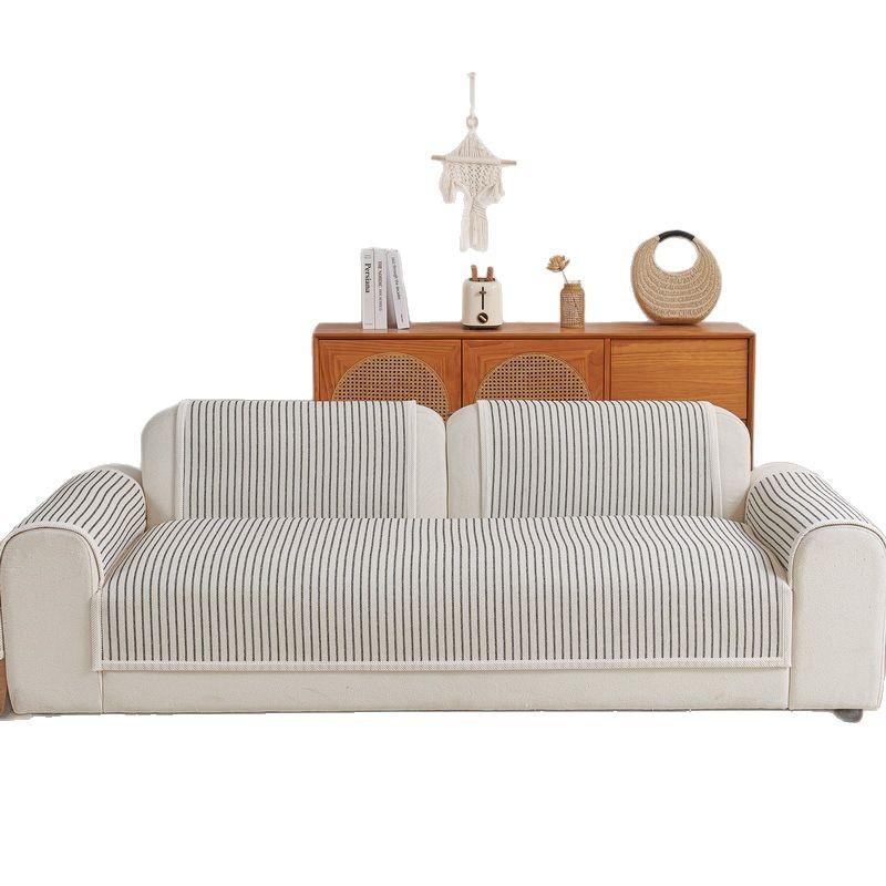 Новая накладка на диван в стиле легкой роскоши, ощущение высокого класса, универсальная полосатая шениловая нескользящая подушка для сиденья на все сезоны, летний чехол на диван