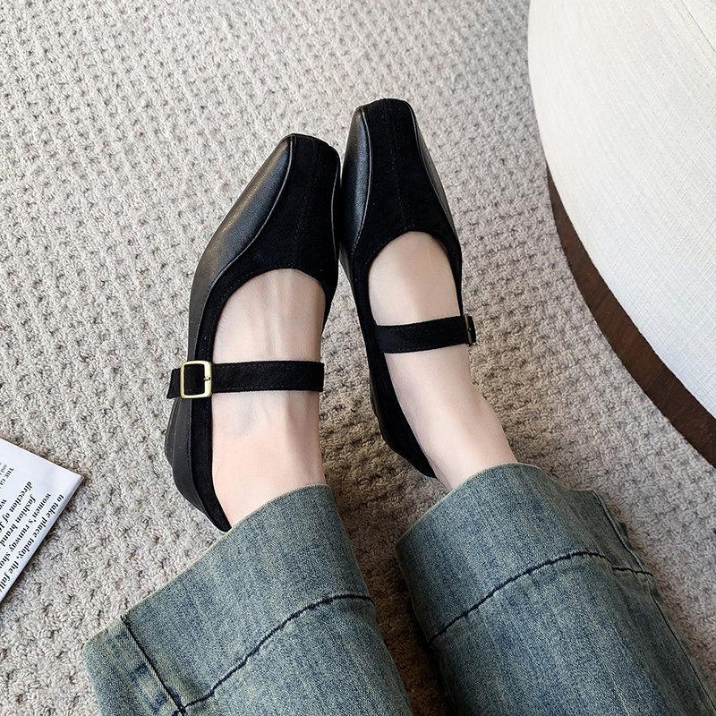 Французские туфли Мэри Джейн на толстом каблуке, женская обувь 2025 новая весна-лето, с маленьким квадратным носком, туфли бабушки в стиле ретро, универсальные туфли для работы