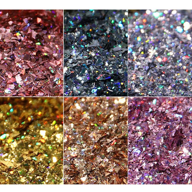 6 Pcs/Set Glitter Flakes Irregular Aluminum Foil Sequins For Nails Chrome Powder Winter Manicure Nail Art Decorations