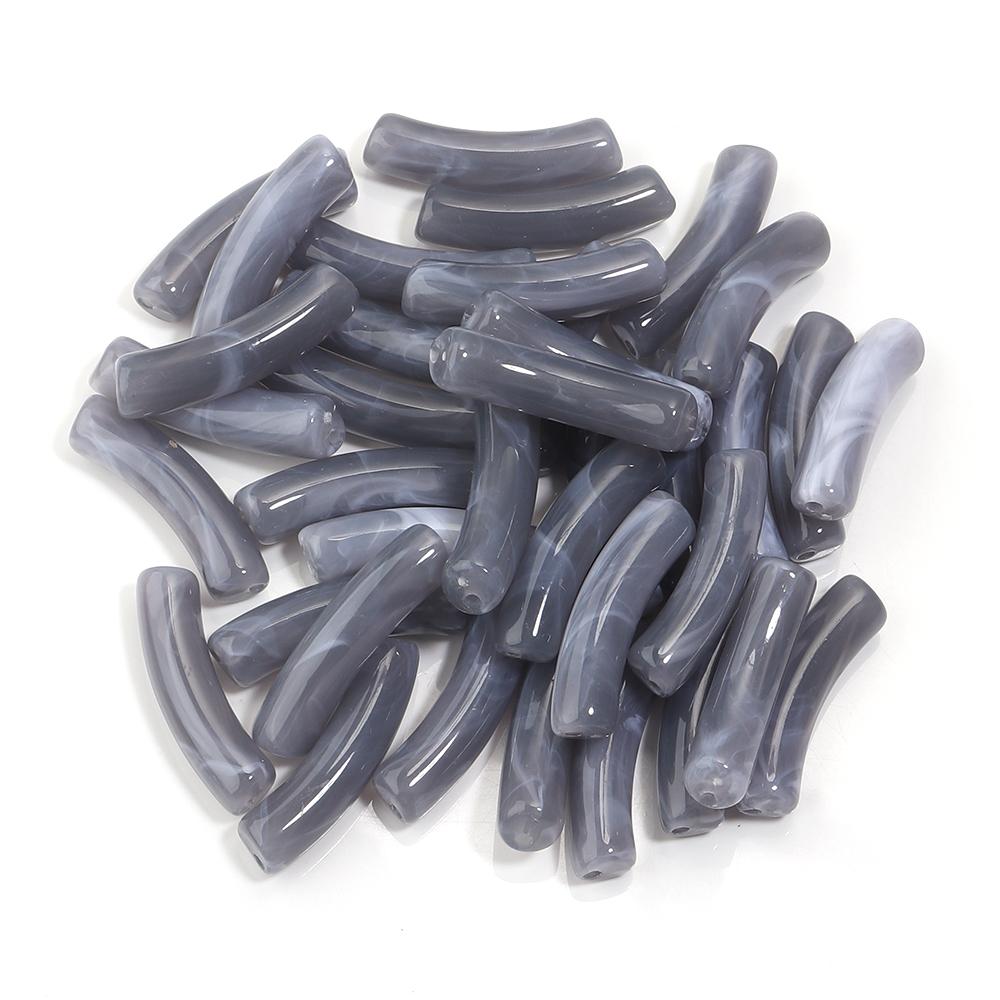 30pcs/lot Acrylic Curved Tube Beads Dual Color Thin Bamboo Shape Loose Spacer Bead For DIY Bracelet Necklace Jewelry Accessories