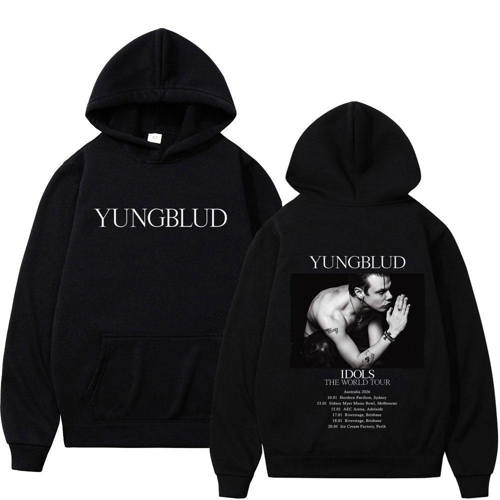 Худи с графикой из тура Yungblud IDOLS Мужское Женское Хип-хоп Пуловер С длинным рукавом Свободный Оверсайз Повседневная Мода Спортивный костюм