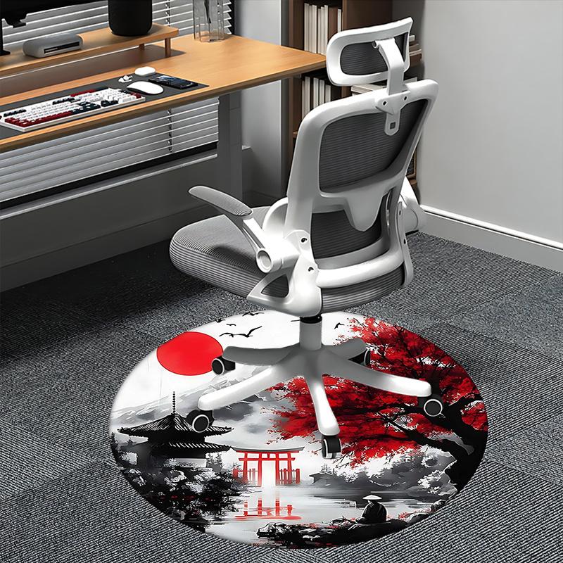 Japanese Landscape,Traditional Pagoda Scene Chair mat Round Rug Office carpet, Non slip, Suitable for Living Rooms, Bedrooms decor.1205216a