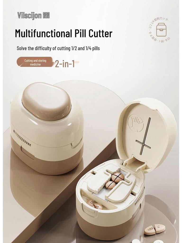 Portable Multi-functional Pill Cutter & Dispenser: 4-in-1 Medicine Storage and Splitter Tool