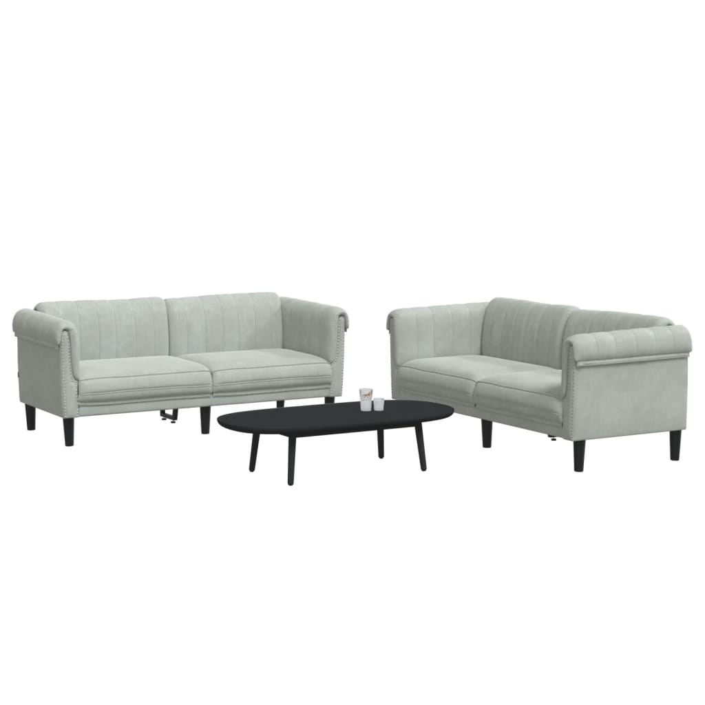 2 Piece Sofa Set Light Grey Velvet