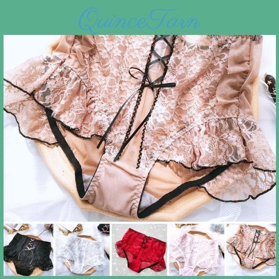 Women Waist Cross High Laceup Briefs Lightweight Lace Trim Hip Lifting Mesh Yarn Panties Daily Wear