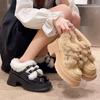 Black Small Leather Shoes Women's 2025 Winter Velvet Warm High Heel Mary Jane Shoes Thick Heel Platform Loafers Fluffy Shoes