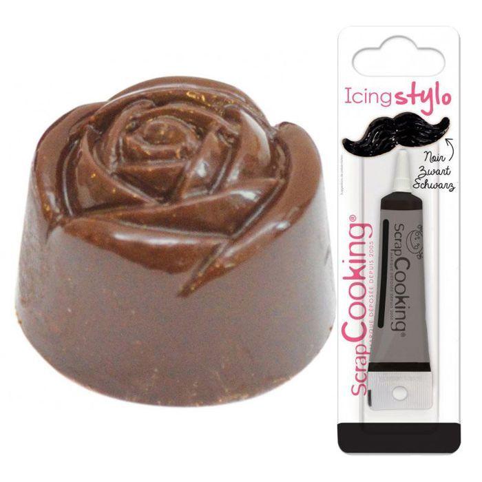 Moule à chocolats rigide Roses + Stylo de glaçage noir