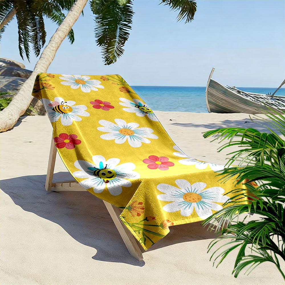 Cartoon Bees and Flowers Towel Beach Towel Quick-drying for Travel Outdoor Sports Jogging Beach and Swimming