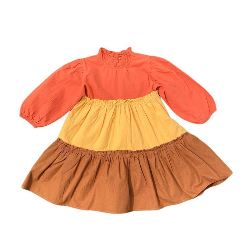 Платье с длинными рукавами для девочек, весна и осень, однотонное лоскутное платье