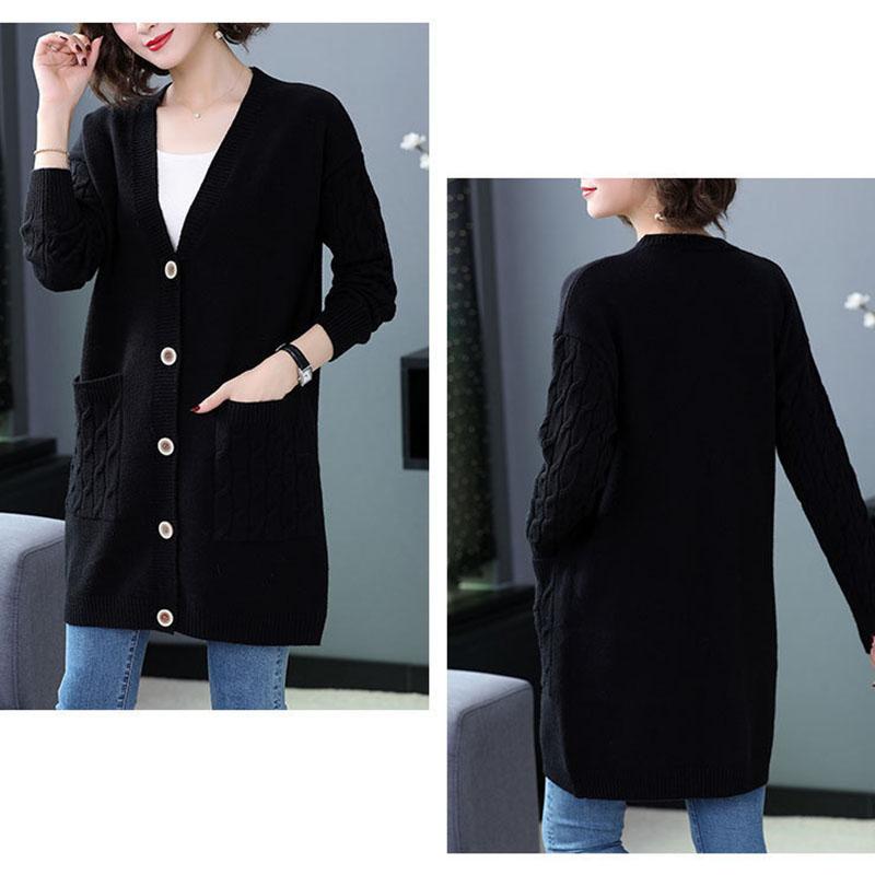 Женский винтажный вязаный кардиган, тонкий свитер с V-образным вырезом, однобортный тонкий свитер, повседневный трикотаж, свободная верхняя одежда для поездок на работу, осень
