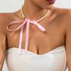 Women Ribbon Clavicle Chain Choker Imitation Elegant Y2K Bowknot Necklace Pearl Sweet Goth Black Accessories