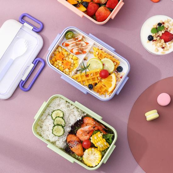 Ланч-бокс 1,1 л, герметичное отделение, большая емкость, герметичное хранение продуктов в микроволновой печи с ложкой, детская школа