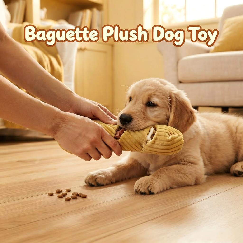 Baguette Shape Dog Snuffle Toy Squeaky Plush Treat Dispenser IQ Foraging Enrichment Reduce Boredom for Small Medium Dogs