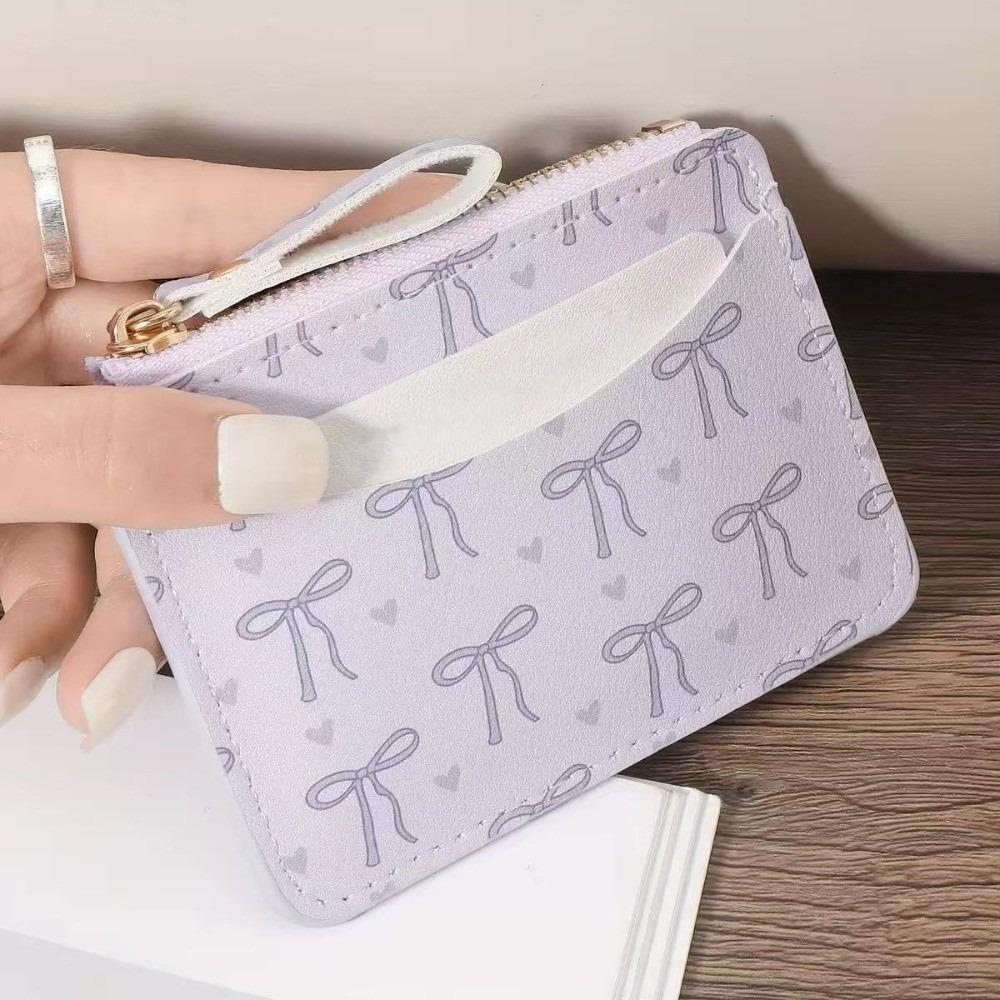 Portable PU Leather Bow Wallet Multi-card Slot Zipper Short Card Bag Multi-functional Storage Card Holder Outdoor