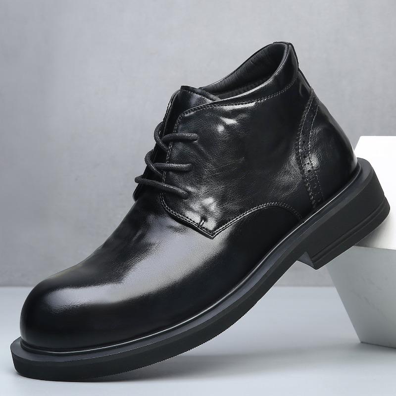 Высокие хлопковые ботинки мужские новые зимние кожаные хлопковые ботинки с увеличением высоты, флисовой подкладкой, утолщенные, теплые, деловые повседневные кожаные ботинки