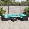 VidaXL Garden Lounge Set 7 Pcs with Cushions Black Wicker, Outdoor Sofa Set, Garden Corner Sofa 3308148