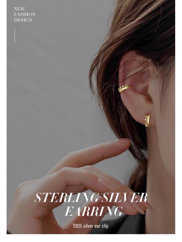 Banyan Tree S925 Silver Crown Ear Clip - No Piercing, Trendy Cold French Style for Women