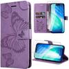 Case for iPhone 17, Shockproof Synthetic Leather Butterfly Pattern - Purple + 2 Tempered Glasses