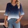 Женский повседневный топ с рукавами 3/4, летняя футболка с v-образным вырезом и пышными рукавами