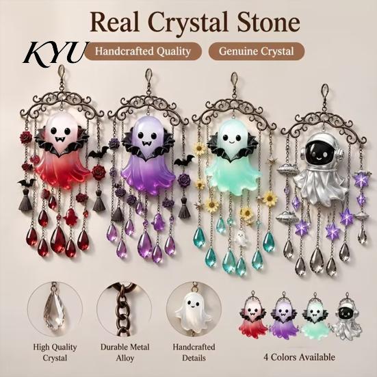 Window Hanging Decoration Halloween Ghost Wind Chime Decoration, Vintage Sun Catcher with Faux Crystal Party Supplies Drops Tassels, Acrylic Ornament