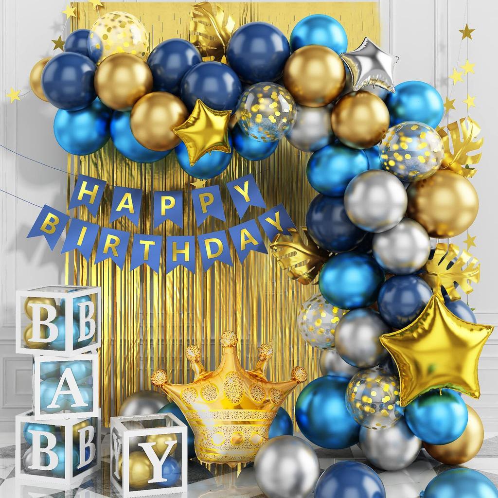 Deep Blue Golden Pentagram Series Balloon Set - Birthday Party Gathering Balloon Flag Set Combination