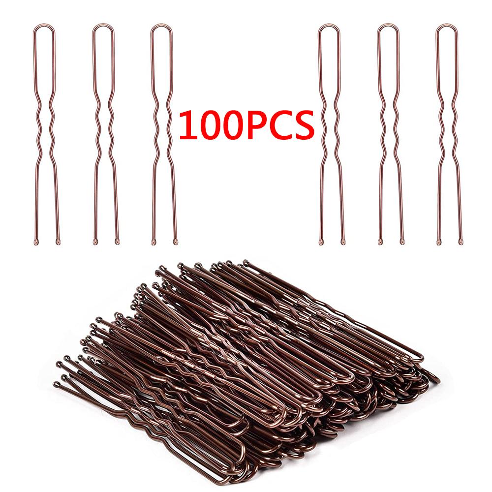50/100 PCS  U Shaped Hair Pins Curly Wavy Grips Hairstyle Round Toe Ballet Hair Bobby Accessories Net Grips for Women Lady Girls