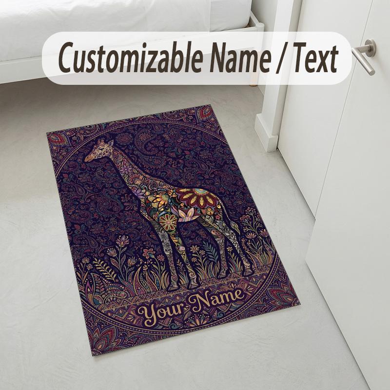 Giraffe Art Deco Theme Soft Crystal Velvet Rug Custom Name & Text Print Non Slip Floor Rug for Bedroom Living Room