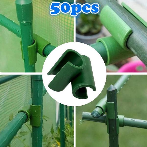 50Pcs Green Plant Trellis Connector Clip Stake Clips Vegetable Vine Cross Buckle For Fixed Garden Frame Rod Gardening Tool