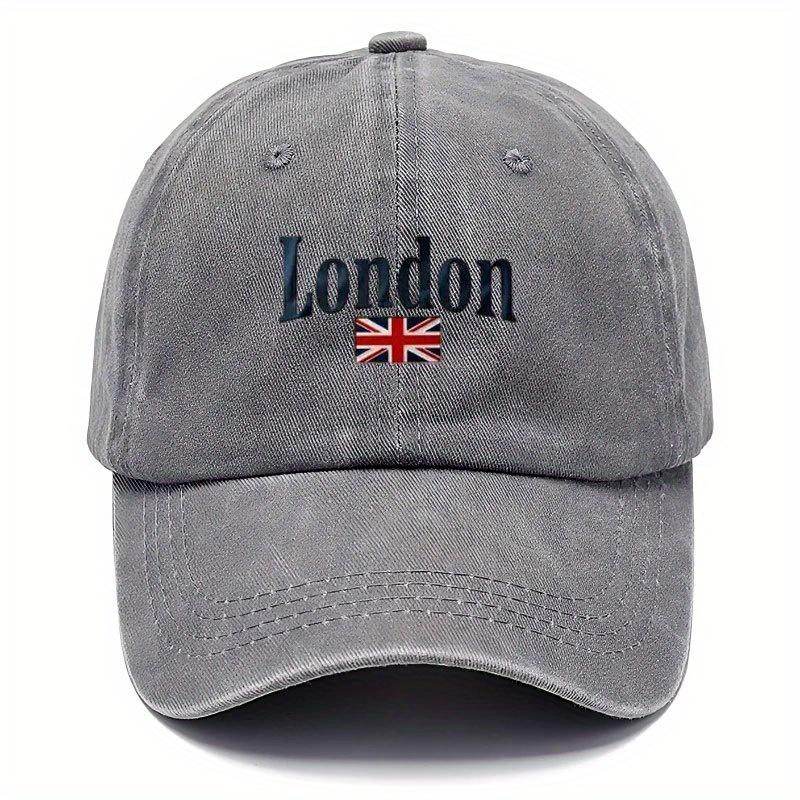 Унисекс винтажная бейсболка с вышивкой "London" и дизайном флага Union Jack - Дышащая, легкая ткань для путешествий на открытом воздухе