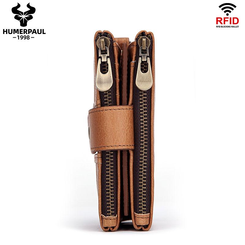 Humerpaul Мужские кошельки из натуральной кожи RFID, небольшой короткий держатель для карт с цепочкой для монет, мужская сумка для денег, качество