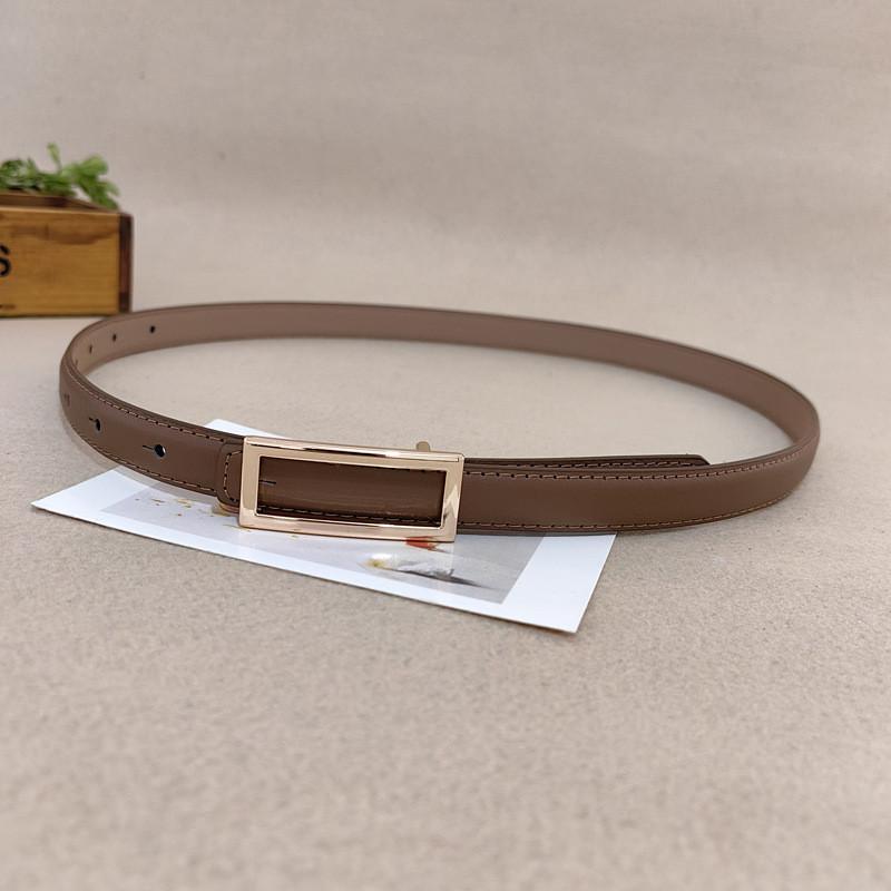 Classic Leather Skinny Belt For Women With Gold Buckle For Casual Wear