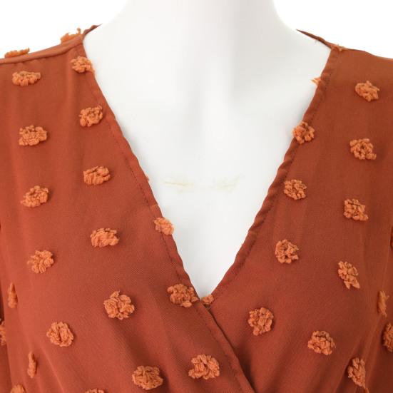 Women Spring Fall Dress Dot Applique Solid Color V Neck Belted Tight High Waist A-line Irregular Ruffle Hem Bohemian Flowy Wedding Party Maxi Dress