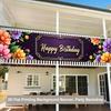 Happy Birthday Party Banner, Floral Golden Accents Design, 78.74x17.72in Polyester Outdoor Indoor Celebration Decoration