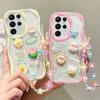 Cartoon Bracelet Chain Case For Samsung S24 S23 S22 S21 S20 FE Plus Ultra M14 M54 M34 Bear Flower Rabbit Soft Shockproof Cover