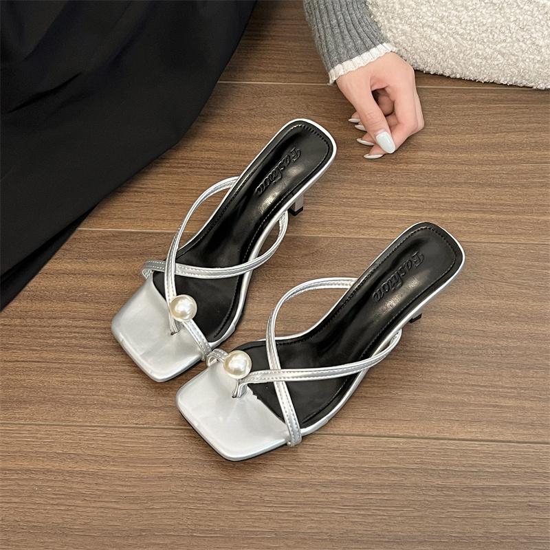 Fashion 2025 Summer Women Clip Toe Slippers Fashion Dress Slide Shoes Ladies Elegant High Heel Footwear