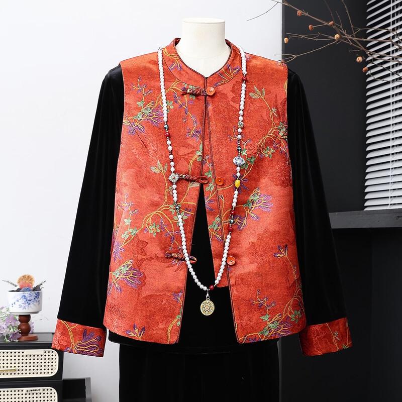 Yuzhaolin Women's Spring/Autumn Embroidered Velvet Vest